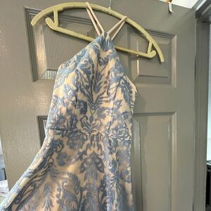 Gorgeous and unique light blue lace full length dress. Fully nude lining.